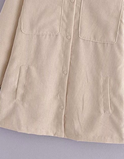 Replica Casual Solid Turndown Collar Corduroy Coat Long Sleeve For Women #792572 $52.00 USD for Wholesale