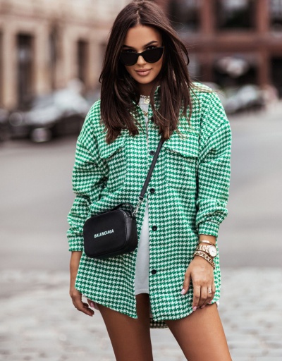 New Houndstooth Shirt Coat Long Sleeve For Women #792577 $37.57 USD, Wholesale Fashion Outerwear