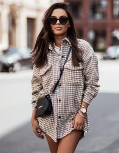 Replica New Houndstooth Shirt Coat Long Sleeve For Women #792577 $37.57 USD for Wholesale