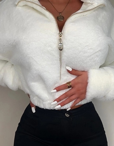 Replica Adorable Pure White Warmth Zip Down Short Coat Long Sleeve For Women #792578 $32.40 USD for Wholesale