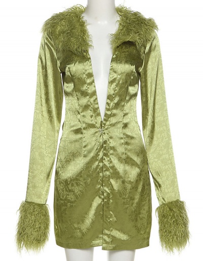 Replica Attractive Fur Collar Tie-Wrap Green Coat Long Sleeve For Women #792584 $65.78 USD for Wholesale