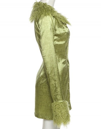 Replica Attractive Fur Collar Tie-Wrap Green Coat Long Sleeve For Women #792584 $65.78 USD for Wholesale