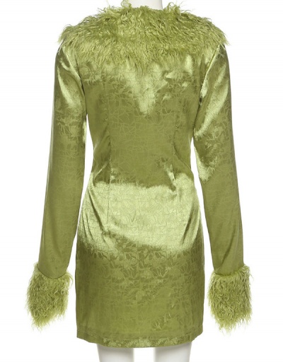 Replica Attractive Fur Collar Tie-Wrap Green Coat Long Sleeve For Women #792584 $65.78 USD for Wholesale