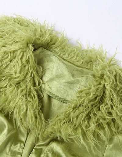 Replica Attractive Fur Collar Tie-Wrap Green Coat Long Sleeve For Women #792584 $65.78 USD for Wholesale