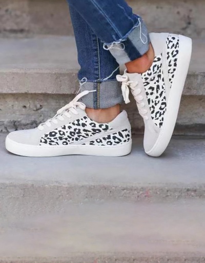 Versatile Leopard Patchwork Lace-Up Women Sneakers For Women #792594 $35.99 USD, Wholesale Fashion Sneaker