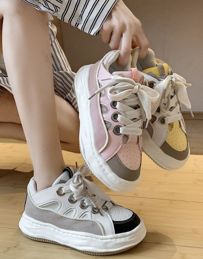 Replica New Contrast Color Lace Up Sneakers For Women #792598 $35.54 USD for Wholesale