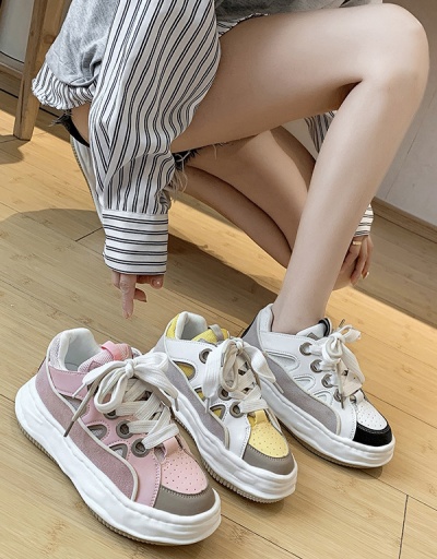 Replica New Contrast Color Lace Up Sneakers For Women #792598 $35.54 USD for Wholesale