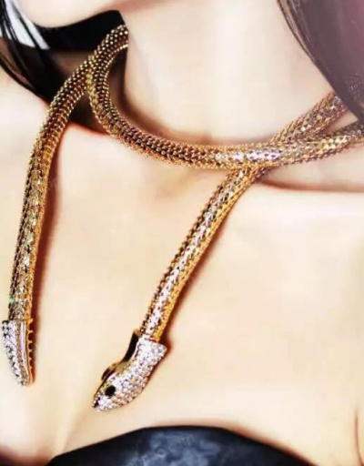 Create Snake Shape Rhinestone Necklace For Women #792610 $6.83 USD, Wholesale Fashion Necklaces