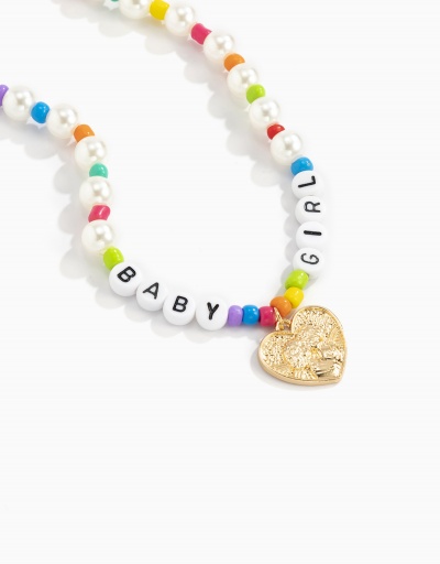 Replica Multicolored Beaded Letter Heart Faux-Pearl Necklace For Women #792614 $7.93 USD for Wholesale