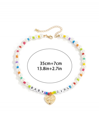 Replica Multicolored Beaded Letter Heart Faux-Pearl Necklace For Women #792614 $7.93 USD for Wholesale