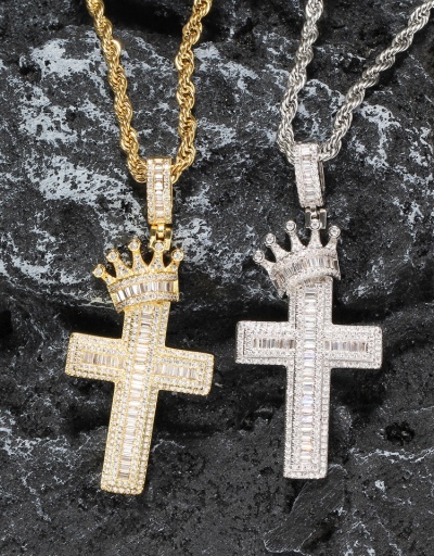 Hip Hop Cross Crown Zircon Couple Necklaces For Unisex #792625 $48.60 USD, Wholesale Fashion Necklaces