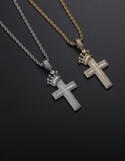 Replica Hip Hop Cross Crown Zircon Couple Necklaces For Unisex #792625 $48.60 USD for Wholesale