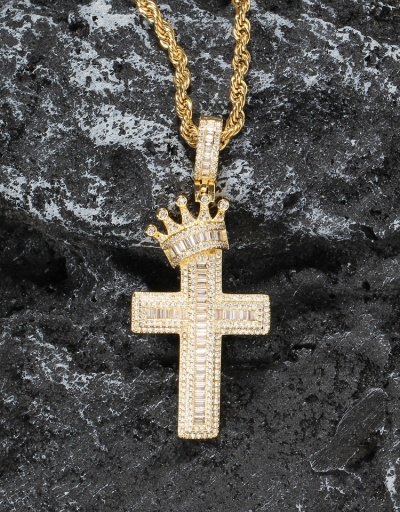 Replica Hip Hop Cross Crown Zircon Couple Necklaces For Unisex #792625 $48.60 USD for Wholesale