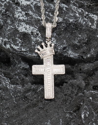 Replica Hip Hop Cross Crown Zircon Couple Necklaces For Unisex #792625 $48.60 USD for Wholesale