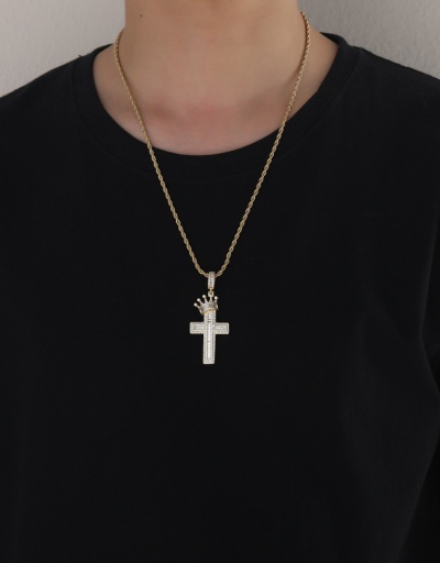 Replica Hip Hop Cross Crown Zircon Couple Necklaces For Unisex #792625 $48.60 USD for Wholesale