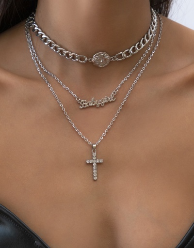 Replica Individual Solid Letter Cross Multiple Layer Necklaces For Women #792636 $10.14 USD for Wholesale