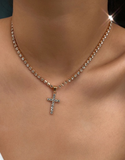 Replica Simple Rhinestone Cross Necklace For Women #792637 $7.50 USD for Wholesale