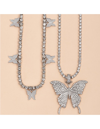 Replica Trendy Butterfly Rhinestone Layered Necklace For Madam #792638 $14.00 USD for Wholesale