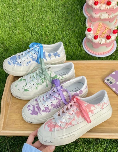 Replica Preppy Tie Dye Lace Up Canvas Shoes For Women #792658 $27.00 USD for Wholesale