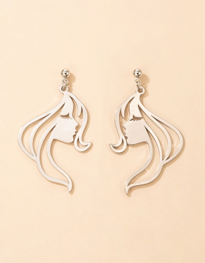 Trendy Side Face Design Silvery Earrings Street For Women #792661 $6.50 USD, Wholesale Fashion Earrings