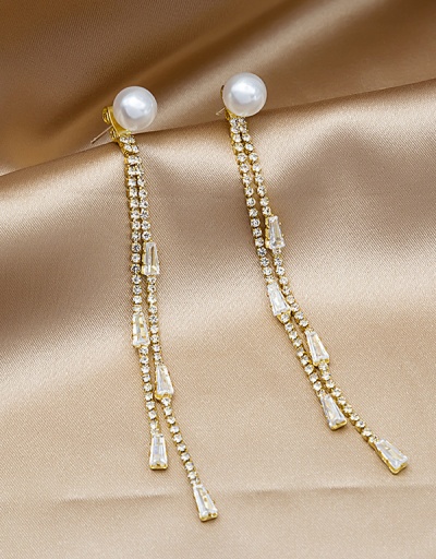 Flowery Faux-Pearl Rhinestone Fringe Long Earring For Women #792677 $6.06 USD, Wholesale Fashion Earrings