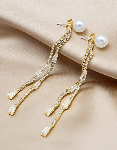 Replica Flowery Faux-Pearl Rhinestone Fringe Long Earring For Women #792677 $6.06 USD for Wholesale