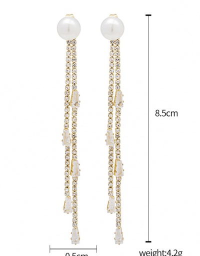 Replica Flowery Faux-Pearl Rhinestone Fringe Long Earring For Women #792677 $6.06 USD for Wholesale