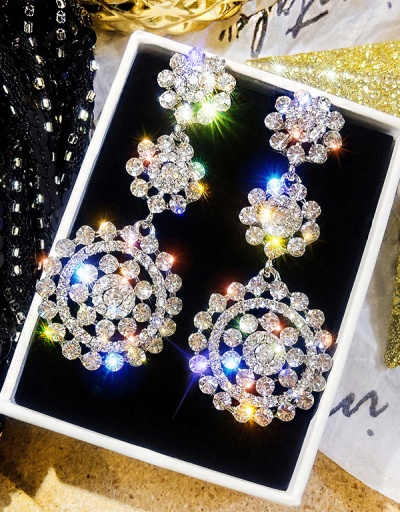 Replica Shiny Rhinestone Flower Shape Drop Earrings For Women #792679 $13.08 USD for Wholesale