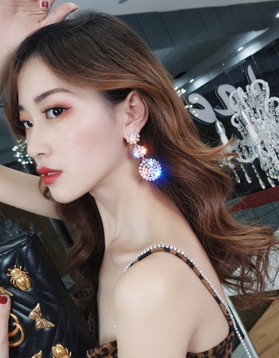 Replica Shiny Rhinestone Flower Shape Drop Earrings For Women #792679 $13.08 USD for Wholesale