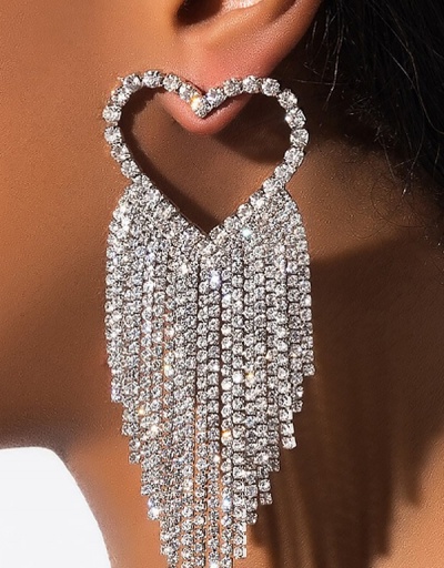 Elegant Heart Rhinestone Tassel Earring For Women #792680 $14.18 USD, Wholesale Fashion Earrings