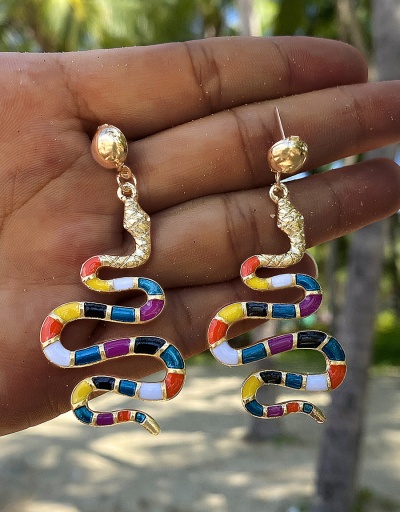 Snake Shape Colourful National Style Earrings For Women #792691 $7.08 USD, Wholesale Fashion Earrings