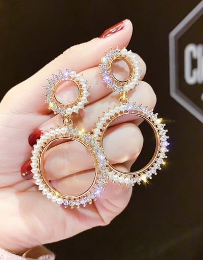 Small Faux Pearls Glitter Rhinestone Circle Drop Earrings For Women #792700 $8.40 USD, Wholesale Fashion Earrings