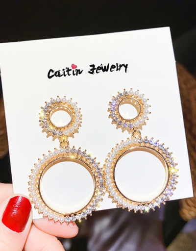 Replica Small Faux Pearls Glitter Rhinestone Circle Drop Earrings For Women #792700 $8.40 USD for Wholesale