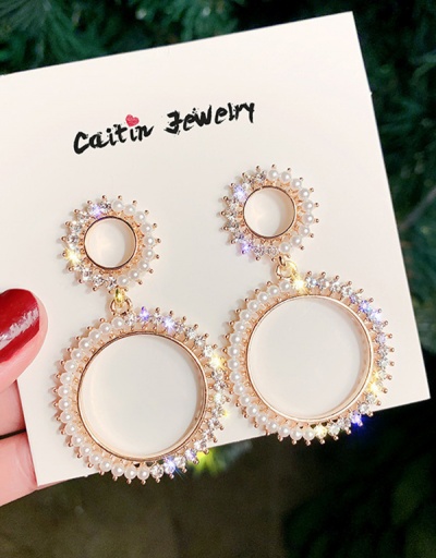 Replica Small Faux Pearls Glitter Rhinestone Circle Drop Earrings For Women #792700 $8.40 USD for Wholesale