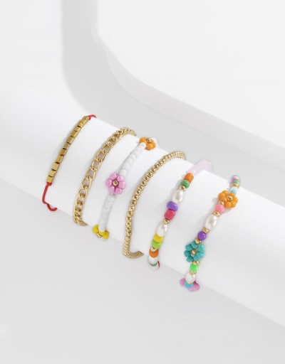 Replica Flower Colored Chain Faux-Pearl 6 Piece Bracelet Set For Women #792710 $10.68 USD for Wholesale