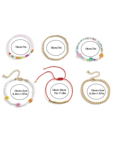 Replica Flower Colored Chain Faux-Pearl 6 Piece Bracelet Set For Women #792710 $10.68 USD for Wholesale