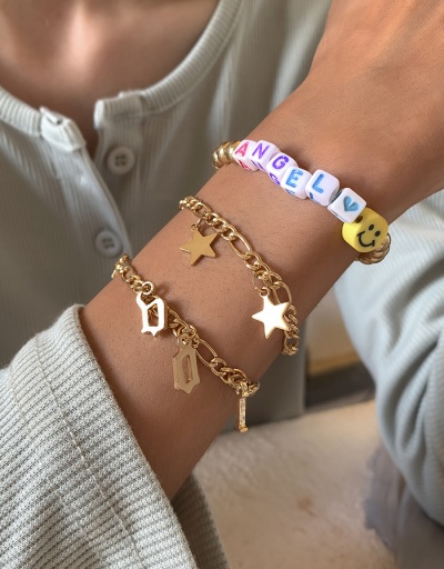 Cute Star Geometry Smile Letter Chain Bracelet Set For Women #792711 $10.72 USD, Wholesale Fashion Bracelet