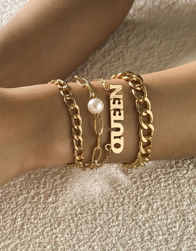 Hip Hop Letter Faux-Pearl Hollow Out Bracelet Set For Women #792724 $7.28 USD, Wholesale Fashion Bracelet