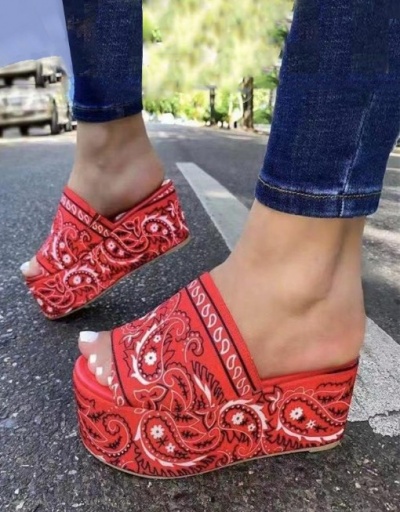 Replica Tribal Printed Round Toe Height Increasing Slippers For Women #792869 $23.40 USD for Wholesale