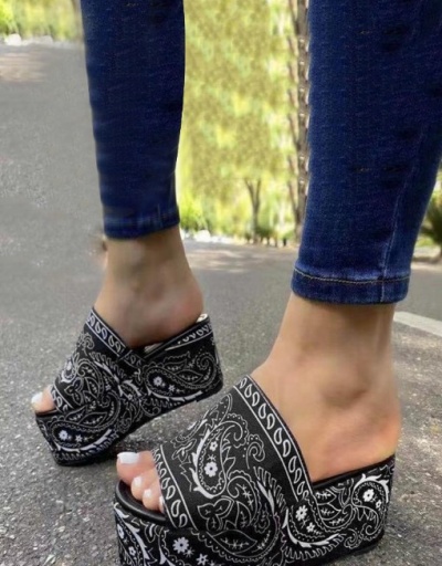 Replica Tribal Printed Round Toe Height Increasing Slippers For Women #792869 $23.40 USD for Wholesale