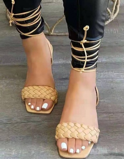 Summer Beach Lace Up Square Toe Flat Sandals For Women #792873 $26.11 USD, Wholesale Fashion Slippers