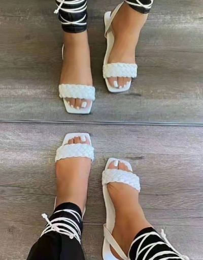 Replica Summer Beach Lace Up Square Toe Flat Sandals For Women #792873 $26.11 USD for Wholesale