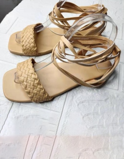 Replica Summer Beach Lace Up Square Toe Flat Sandals For Women #792873 $26.11 USD for Wholesale