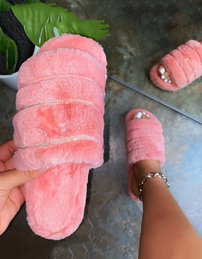 Replica Fluffy Slippers Flat Winter Slippers For Women #792874 $40.74 USD for Wholesale