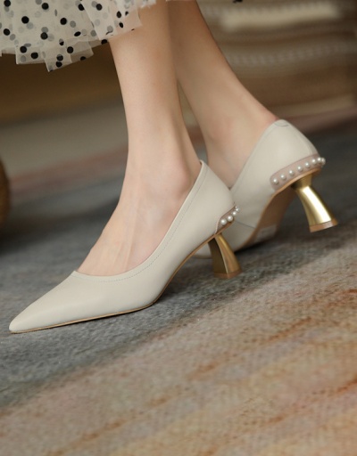 Lady Style Faux Pearl Pointed Toe Slip On Heels For Women #792898 $41.39 USD, Wholesale Fashion Heels