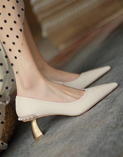 Replica Lady Style Faux Pearl Pointed Toe Slip On Heels For Women #792898 $41.39 USD for Wholesale