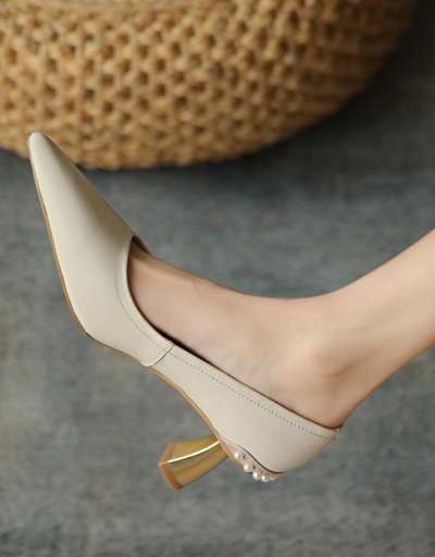 Replica Lady Style Faux Pearl Pointed Toe Slip On Heels For Women #792898 $41.39 USD for Wholesale