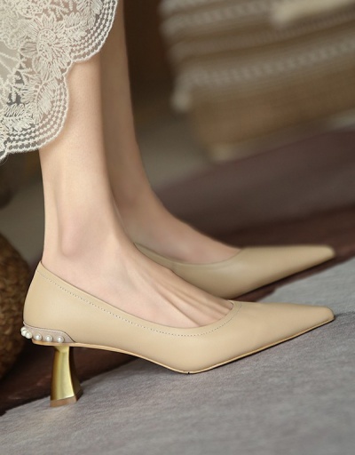 Replica Lady Style Faux Pearl Pointed Toe Slip On Heels For Women #792898 $41.39 USD for Wholesale