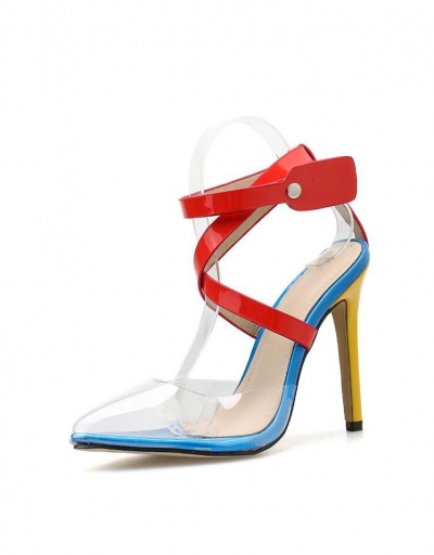 Replica Contrast Color Striped Stiletto Closed Toe Sandals For Women #792914 $52.19 USD for Wholesale