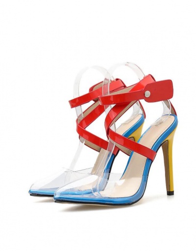 Replica Contrast Color Striped Stiletto Closed Toe Sandals For Women #792914 $52.19 USD for Wholesale